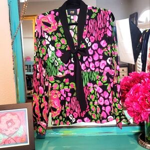 Roberto Cavalli Vintage Silk Pink Floral Blouse Size 36 0/2